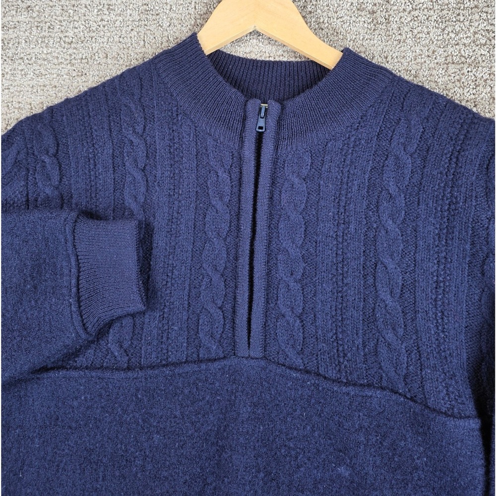 Vintage LL Bean Mens Wool 1/4 Zip Sweater‎ Cable Knit Blue Pullover Medium